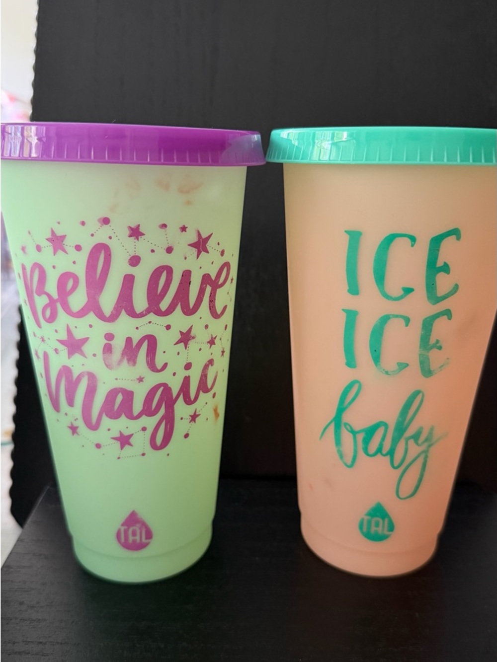 'Believe in Magic' Reusable Mint Cup with Purple Lid set of 4 mixed 16 ounce
